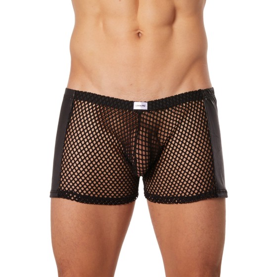 Boxer noir filet avec côtés simili cuir