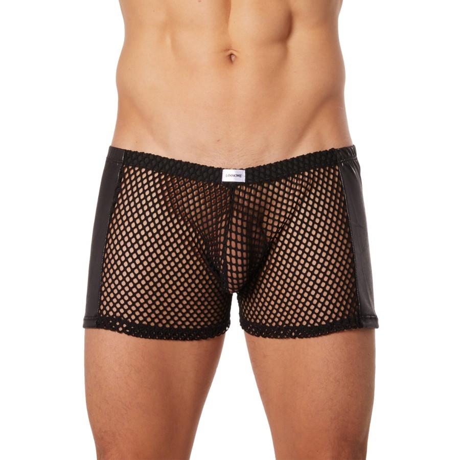 Boxer noir filet avec côtés simili cuir