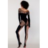 Bodystocking effet body et bas noir manches longues