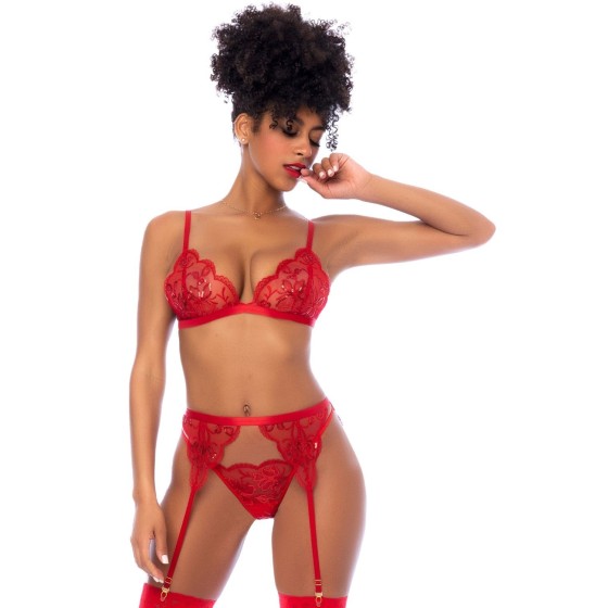 Ensemble de lingerie 3 pièces rouge