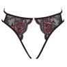 Culotte ouverte en fine dentelle florale rouge et noire