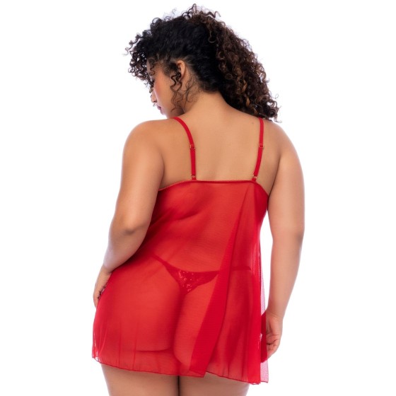 Nuisette et string rouge sexy ouverte grande taille