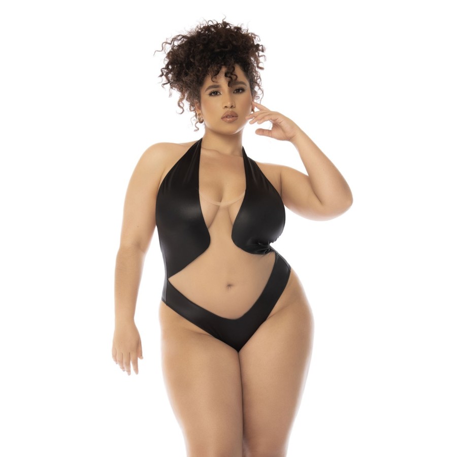 Body dos nu Romy grande taille couleur noir et chair résille transparente